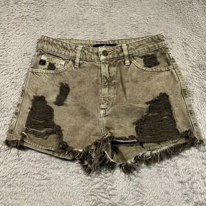 Kancan Jean Shorts‎ Denim High Rise Green Distressed Women's Small KC7259OL